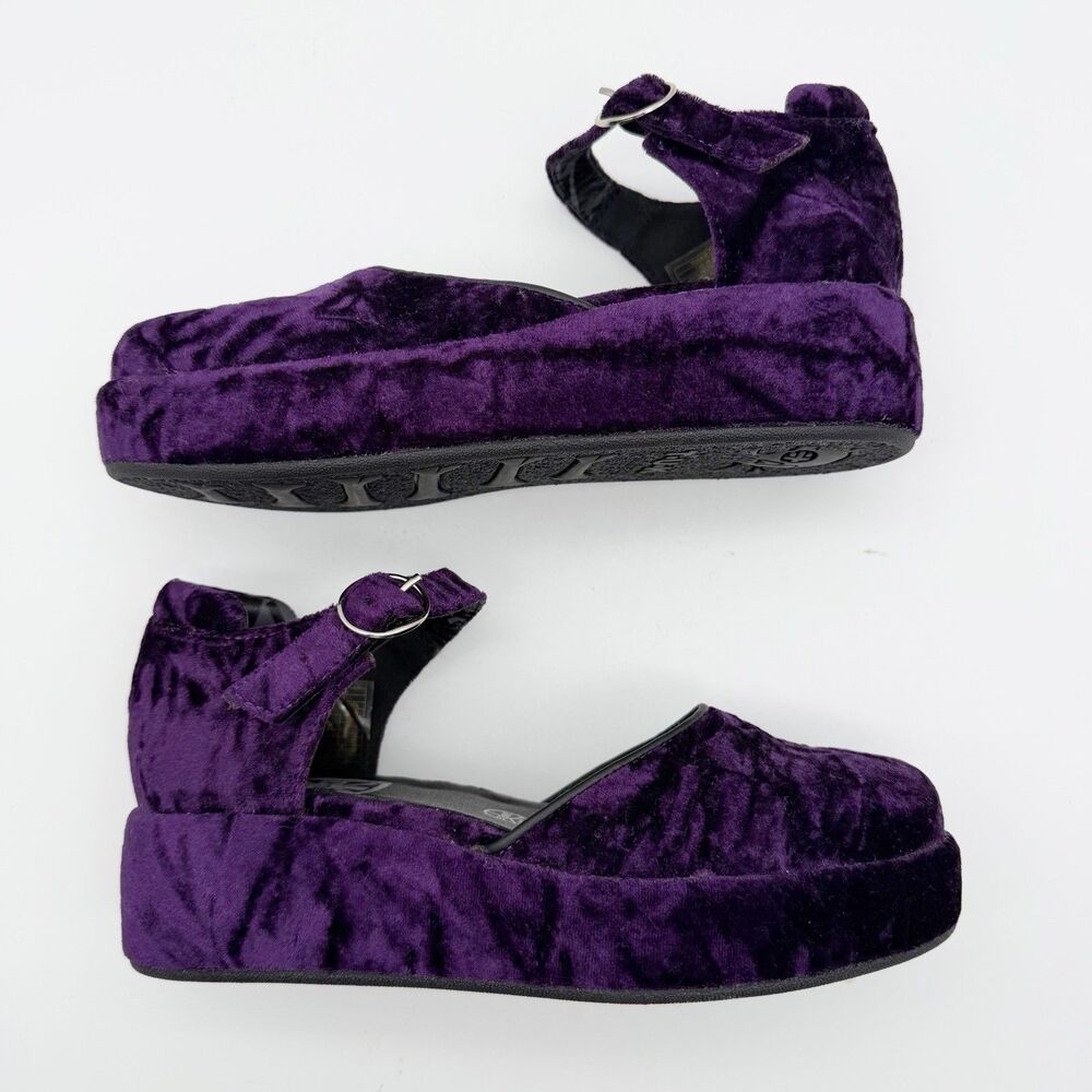 TUK Purple Velvet Wrapped Mary Jane Platform Shoes Women’s 7 Rockabilly Goth - Picture 4 of 11